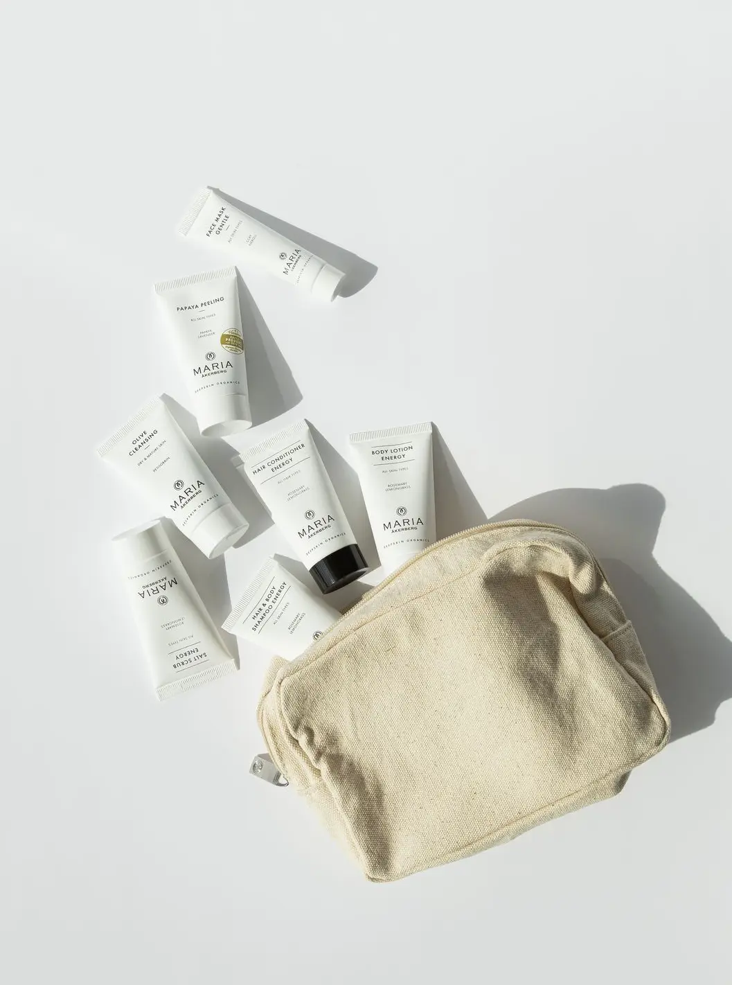 Spa Ritual Set med ekologiska produkter för ansikte, kropp och hår i necessär av ekologisk bomull